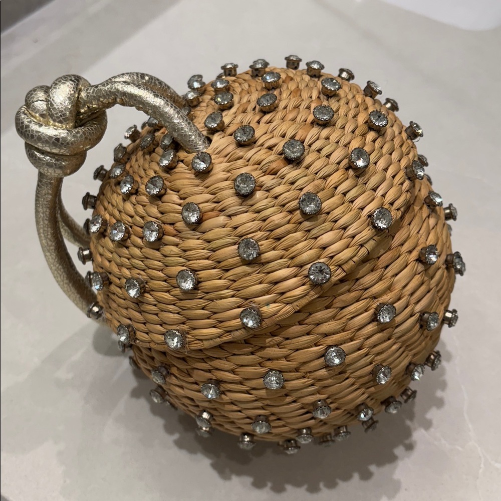 NWT Poolside “The Disco Ball” Straw Rhinestones Luxury Wristlet Bag RARE! - Picture 8 of 14